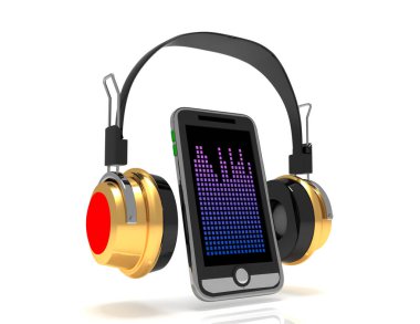 3D render çift kablosuz kulaklık ve bir w Smartphone'da