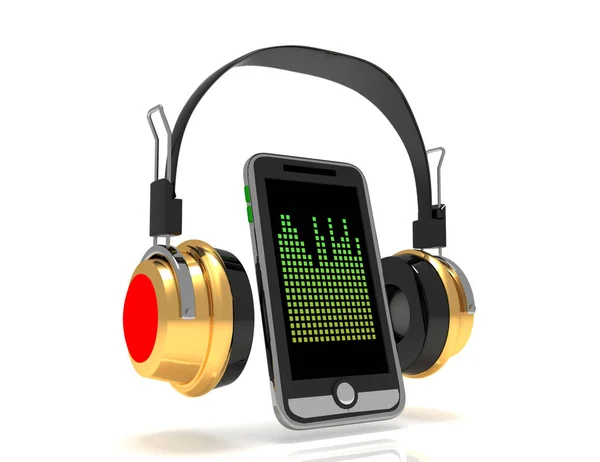 3D vykreslování dvojici bezdrátových sluchátek a smartphone na w — Stock fotografie