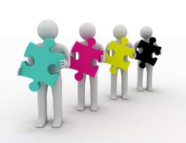 CMYK kavramı. Bulmaca ile 3D adam.
