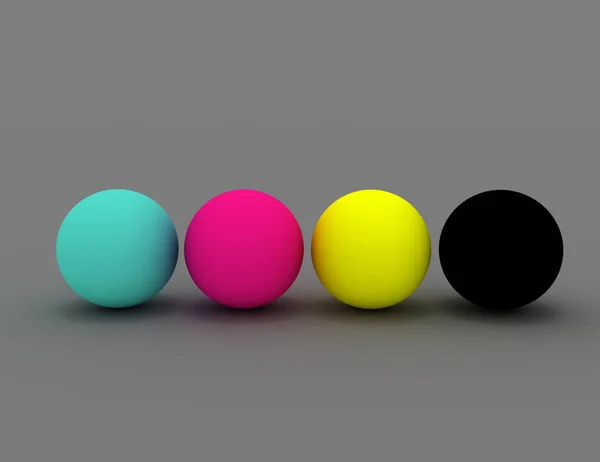 3d render of four spheres in CMYK colours — Stock Photo, Image