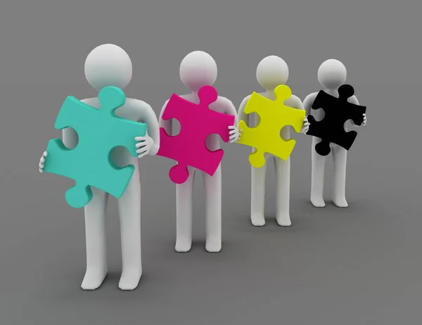 CMYK-concept. 3D-man met puzzel. — Stockfoto