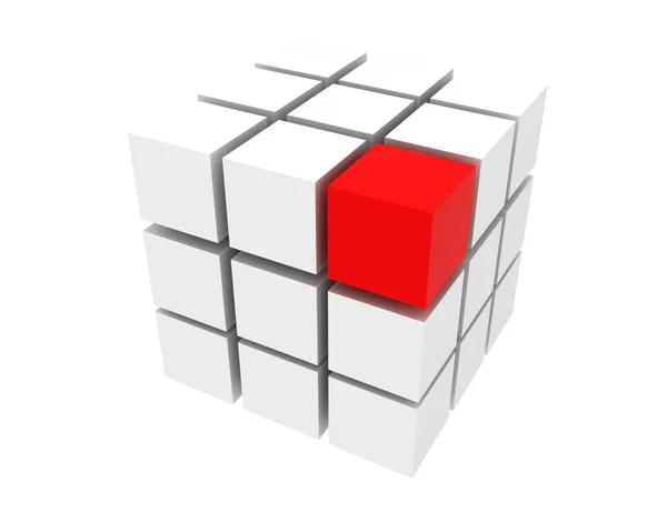 3D group of cubes with red one isolated on white. — Stock Photo, Image