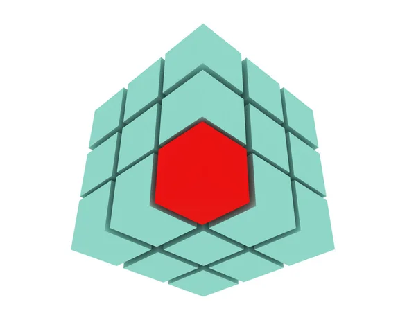 赤白で隔離される 1 つのキューブの 3 d グループ. — ストック写真
