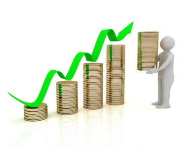 3d adam ve bir sürü altın sikkeler