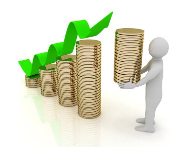 3d adam ve bir sürü altın sikkeler