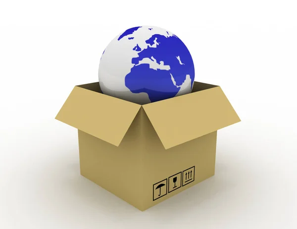 3D cartbox och globe. 3D utsmält illustration — Stockfoto