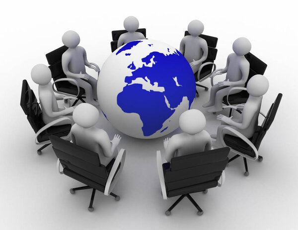 Бизнесмены бегут по стрелкам, указывая на цель в центре города.
