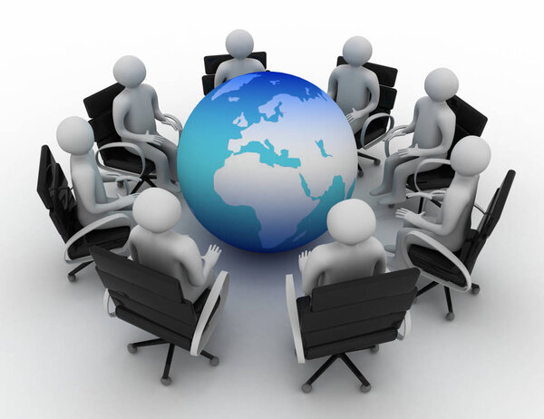 Бизнесмены бегут по стрелкам, указывая на цель в центре города.
