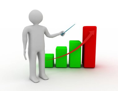 3d adam iş büyüme grafiği grafik üzerinde beyaz backgro sunulması