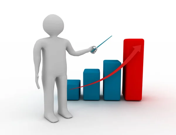 3d man presenting business growth graph over white background — стоковое фото