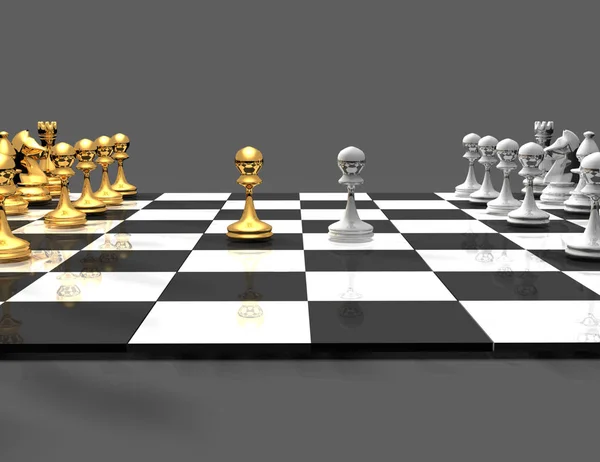 3D schaakbord met chess.business concept. gerenderde afbeelding — Stockfoto