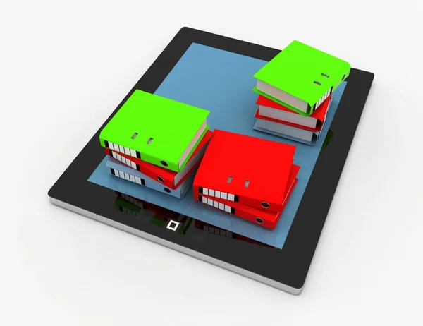 Stapel mappen van office, Ringmappen op een Tablet Pc. 3d illustra — Stockfoto