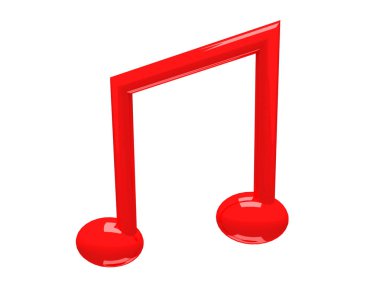 Beyaz arka plan üzerinde izole kırmızı müzik notu 3D çizimi. 