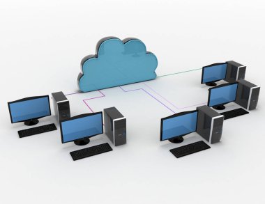 Bulut bilgi işlem kavramı. 3D render illüstrasyon