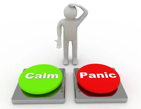 Sakin panik düğmeleri göstermek panik veya sakinlik danışmanlık. 3D re — Stok fotoğraf