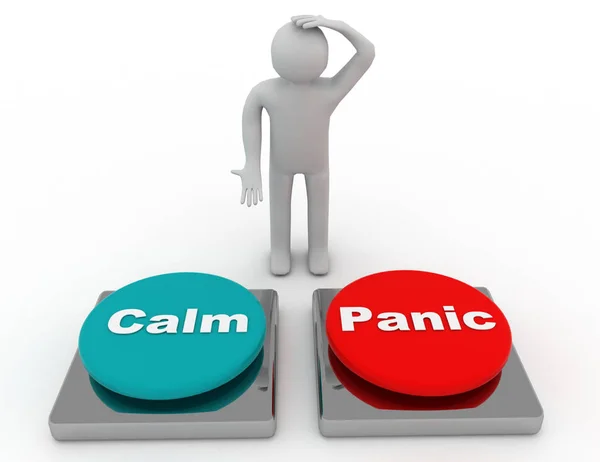 Botões de pânico calmos mostram aconselhamento em pânico ou calma. 3d re — Fotografia de Stock