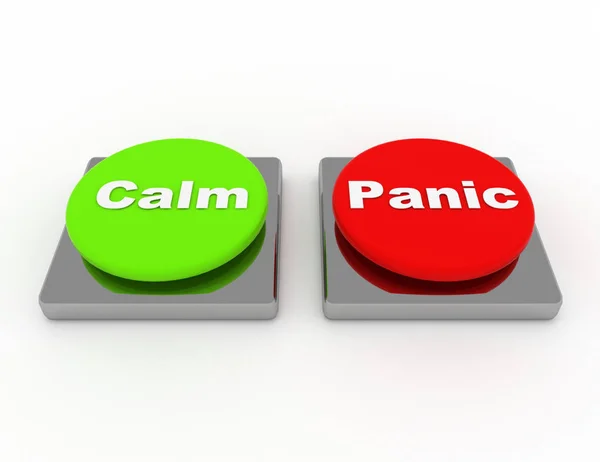 Botones de pánico calma muestran pánico o Consejería de calma. 3d re —  Fotos de Stock