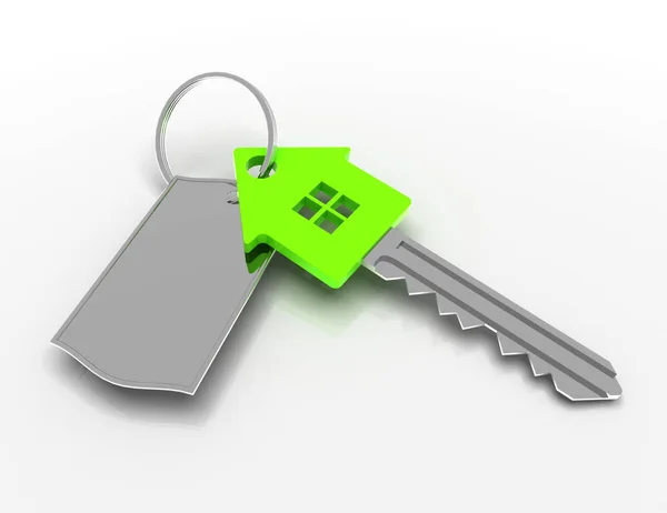 Ház alakú kulcs fogalom. 3D-s renderelt illusztráció — Stock Fotó