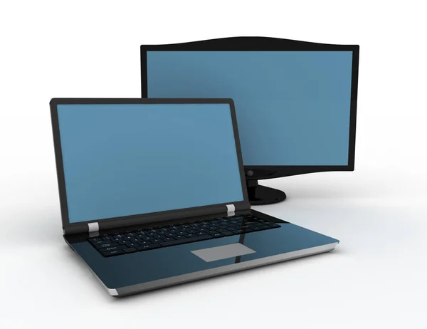 Modern laptop and the display on a white background 3d renered i — Stock Photo, Image