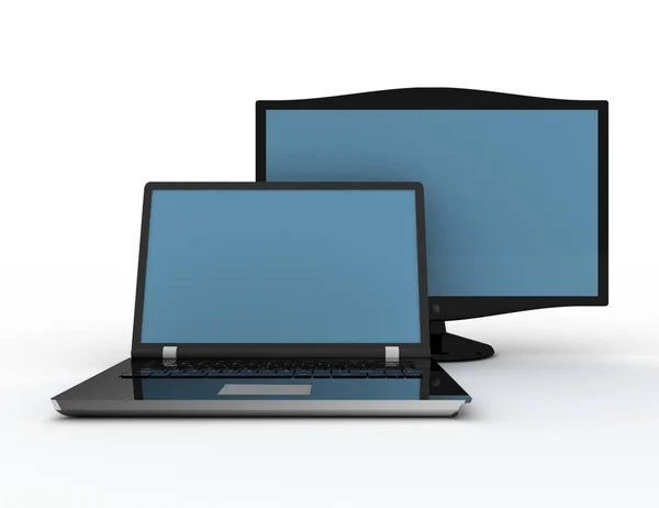 Laptop moderno e il display su uno sfondo bianco 3d rigenerato i — Foto Stock