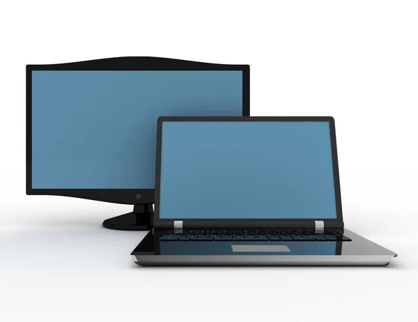 Modern laptop och displayen på en vit bakgrund 3d renered jag — Stockfoto