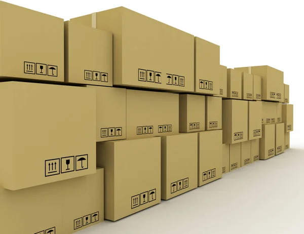 3D conceito um monte de caixas de papelão. 3d ilustração renderizada — Fotografia de Stock