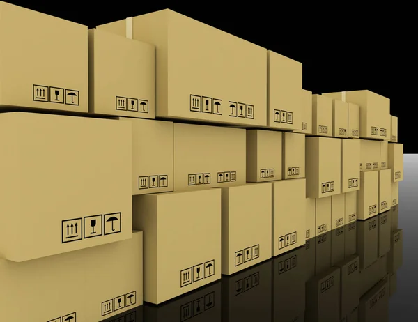 3D conceito um monte de caixas de papelão. 3d ilustração renderizada — Fotografia de Stock