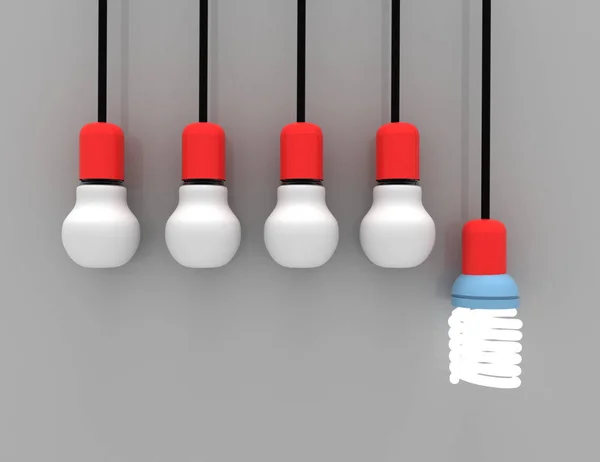 Liderazgo y diferentes ideas creativas concepto bombilla .lamp. 3d r —  Fotos de Stock