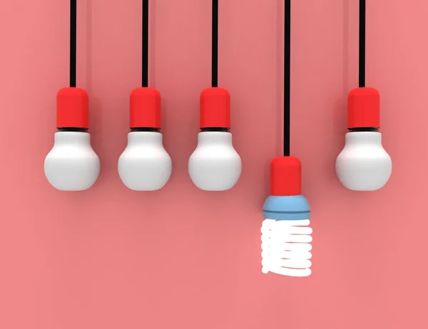 Liderança e conceito de ideia criativa diferente .lâmpada lâmpada. 3d r — Fotografia de Stock