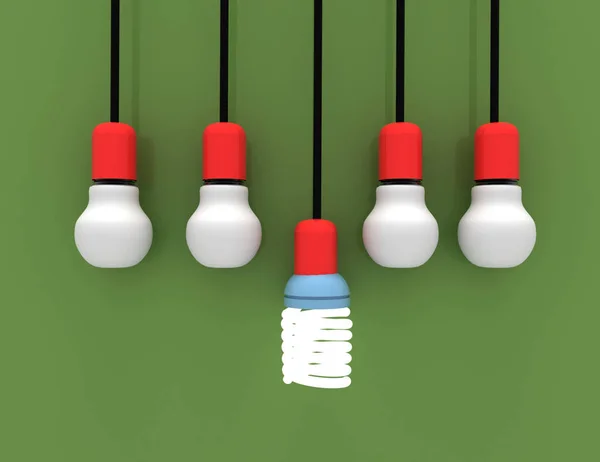领导和不同创意概念.lamp 灯泡。3d r — 图库照片