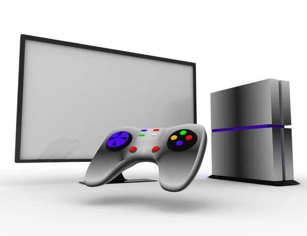 Tv와 게임 콘솔입니다. 3d 렌더링 된 그림 — 스톡 사진