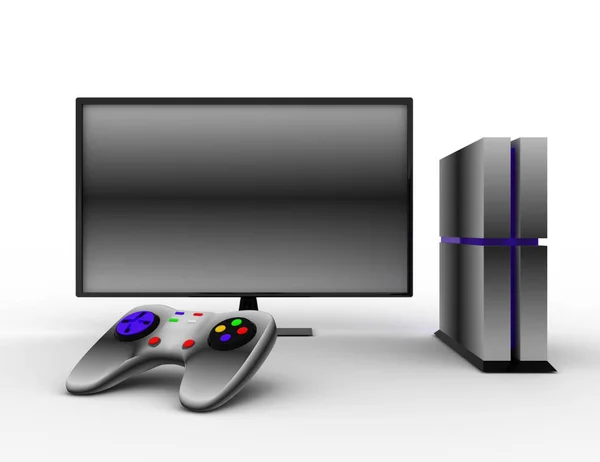Spielkonsole mit Fernseher. 3D gerenderte Illustration — Stockfoto