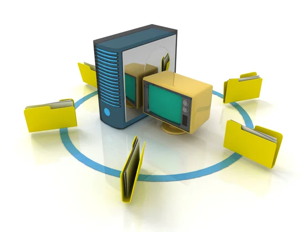 3D-Darstellung des Servers mit Dateiordner. 3D-Darstellung — Stockfoto