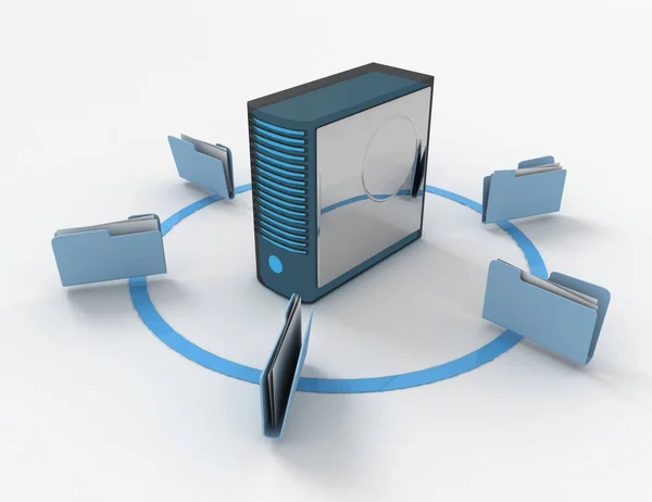 3D-Darstellung des Servers mit Dateiordner. 3D-Darstellung — Stockfoto