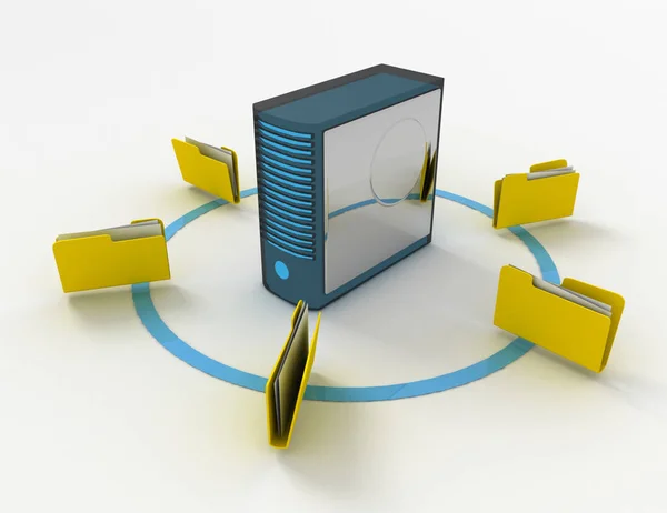 Rendering 3d di Server con cartella di file. Illustrazione resa in 3D — Foto Stock