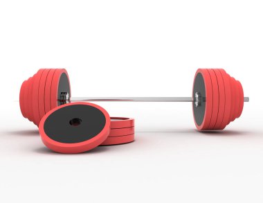 Beyaz bir arka plan üzerinde halter. 3D render illüstrasyon