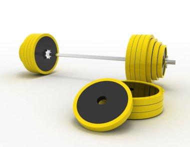 Beyaz bir arka plan üzerinde halter. 3D render illüstrasyon 