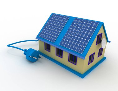 Güneş enerjisi kavramı. 3D render illüstrasyon