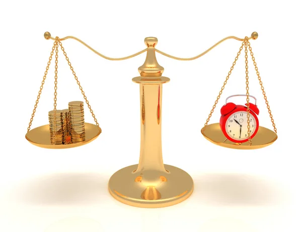 El tiempo es concepto de dinero. escalas y reloj y dinero. 3d renderizado —  Fotos de Stock