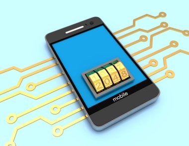 Hareket eden telefon elektronik devre ve kilit arama ile. 3d render