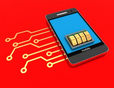 Hareket eden telefon elektronik devre ve kilit arama ile. 3d render