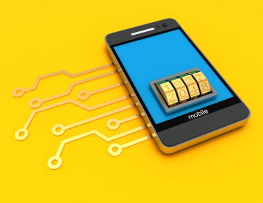 Hareket eden telefon elektronik devre ve kilit arama ile. 3d render