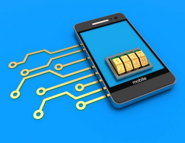 Hareket eden telefon elektronik devre ve kilit arama ile. 3d render