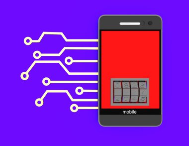 Hareket eden telefon elektronik devre ve kilit arama ile. 3d render