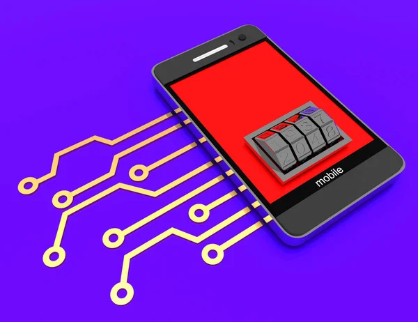 Hareket eden telefon elektronik devre ve kilit arama ile. 3d render