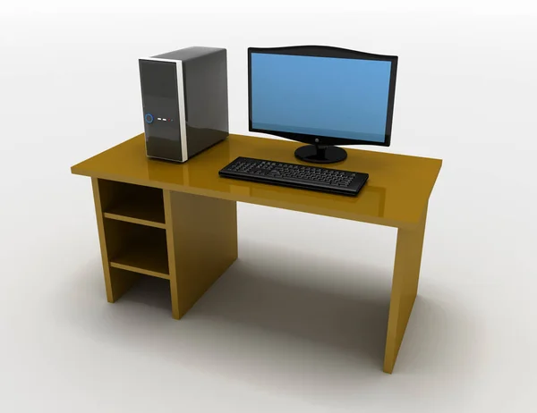 3D illustration av dator med bord. 3D utsmält illustratio — Stockfoto