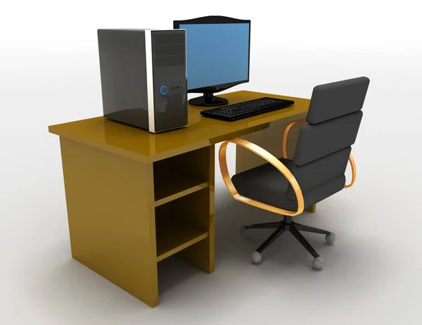 3D illustration av dator med bord. 3D utsmält illustratio — Stockfoto