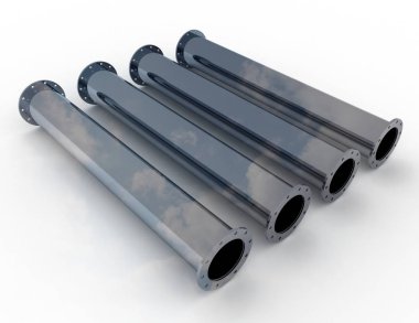 metalik borular kümesi. 3D render illüstrasyon