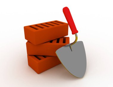 Mala ve tuğla. 3D render illüstrasyon