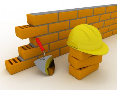 Mala ve tuğla duvar. 3D render illüstrasyon